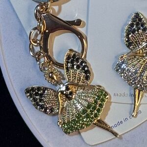 MINT  Crystal Ballerina Keychain Charm - Green & Gold Accent